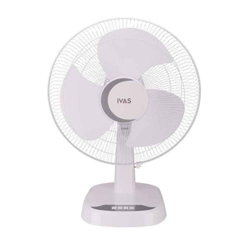 IVAS Aeromaxx 115W 2100rpm White 3 Blade Copper Winding Table Fan with 3 Speed Settings & 2 Years Warranty, Sweep: 400 mm