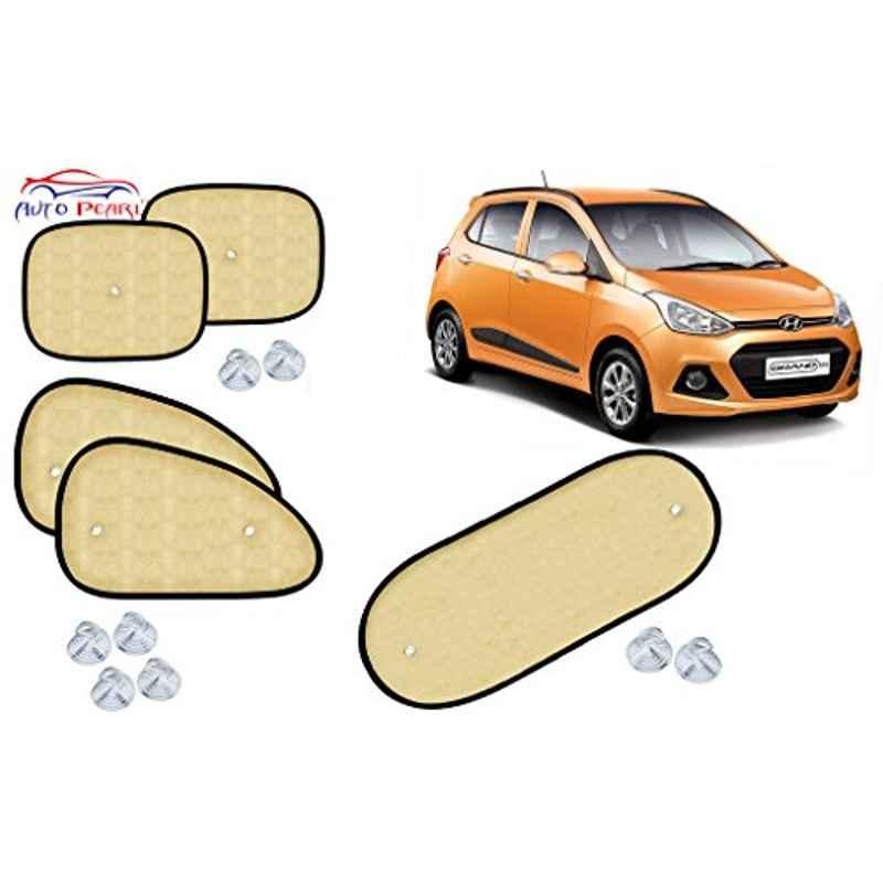 Auto Pearl 5 Pcs PVC & Mesh Beige Window & Rear Sun Shade Set for Hyundai i10 Grand