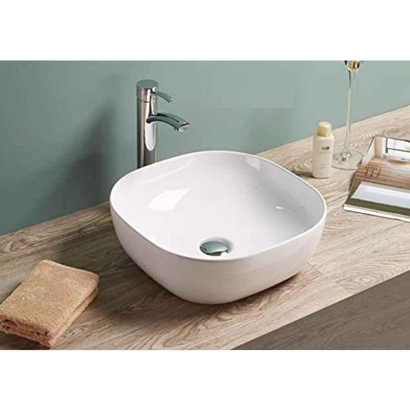 Generic Table Top Premium Designer Ceramic Wash Basin/Vessel Sink Slim Rim (15 X 15 X 5.5 Inch, White)