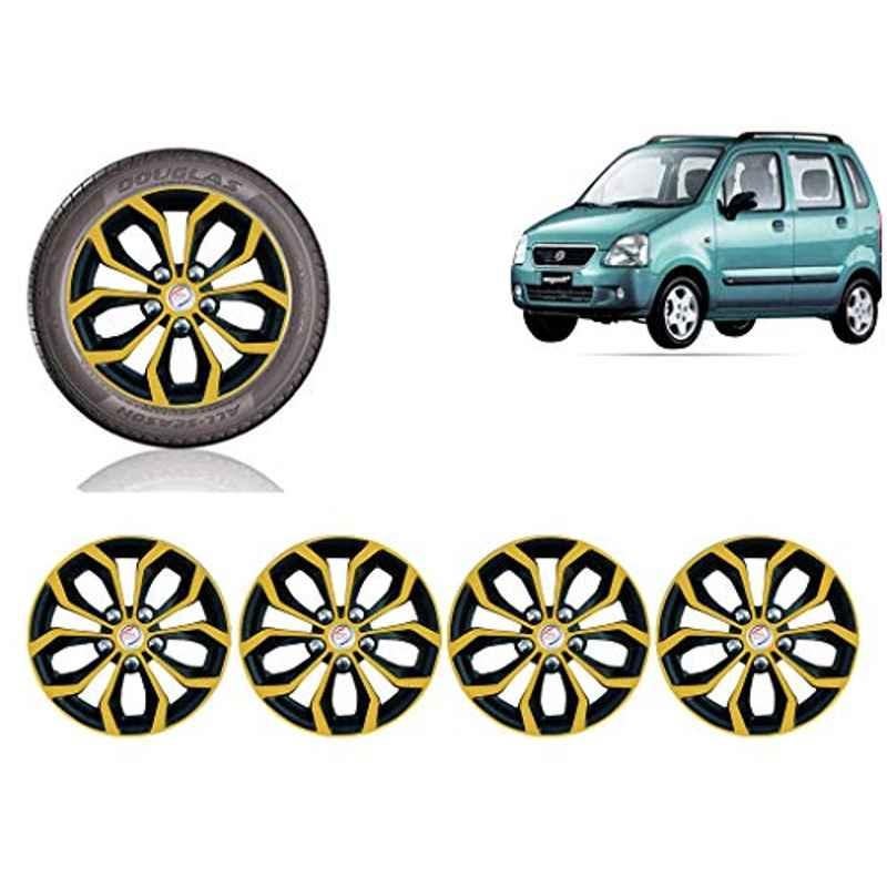 Auto Pearl 4 Pcs 13 inch Black & Golden ABS Press Type Hubcap Wheel Cover Set with Retention Ring for Maruti Suzuki WagonR2003