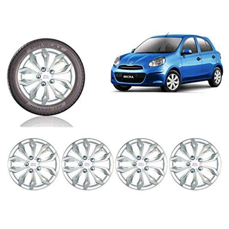 Auto Pearl 4 Pcs 14 inch ABS Silver Car Wheel Cover Set for Nissan Micra XE