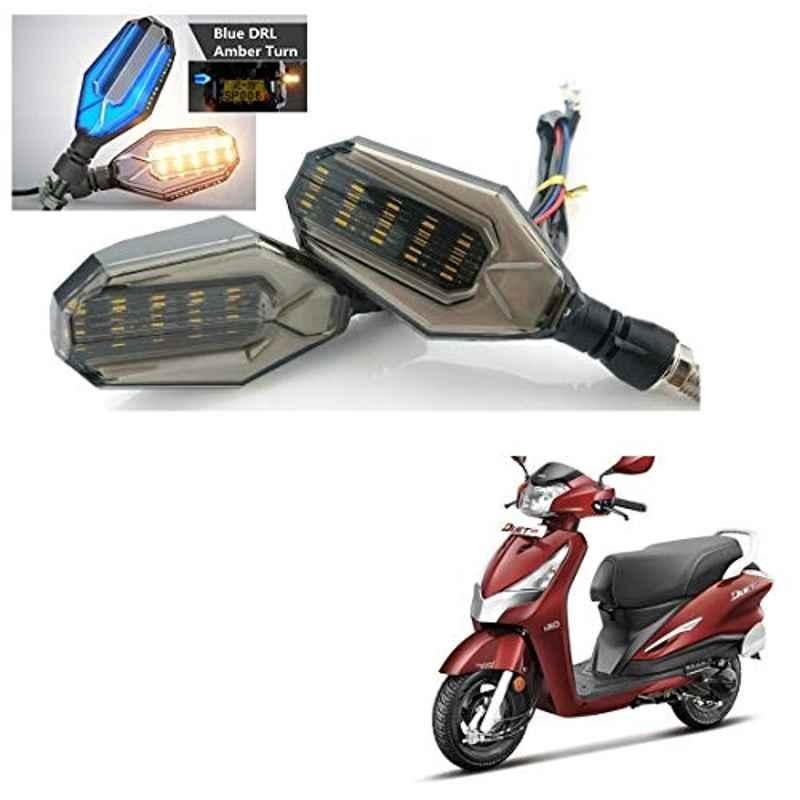 Kozdiko 4 Pcs Plastic Front & Rear U Shape Dual Color DRL LED BIke Indicator Set for Hero Destini 125