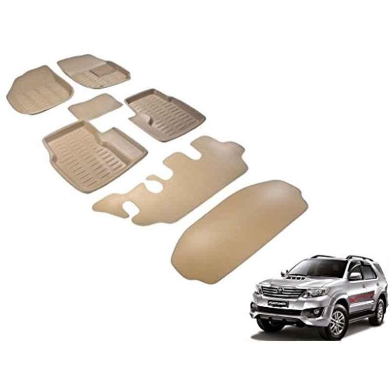 Kozdiko 7 Pcs 3D Beige Car Floor Mat Set for Toyota Fortuner, koz_23188