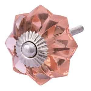 Atom 1.25 Inch Pink Crystal Glass Melon Marigold Flower Cabinet Door knob