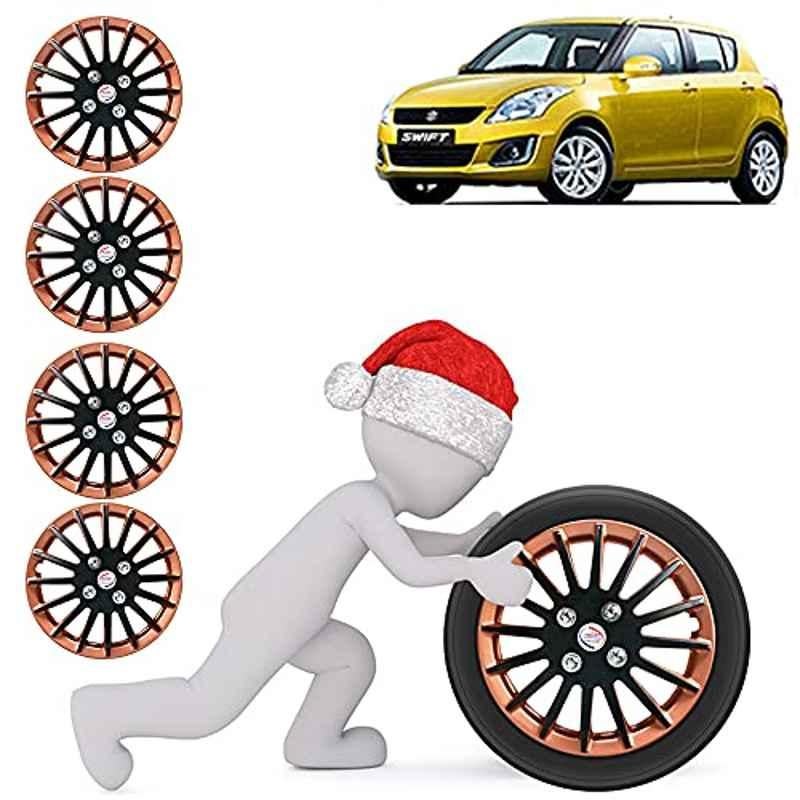 Auto Pearl 4 Pcs 14 inch ABS Copper & Black Car Wheel Cover Set for Maruti Suzuki Swift Type4