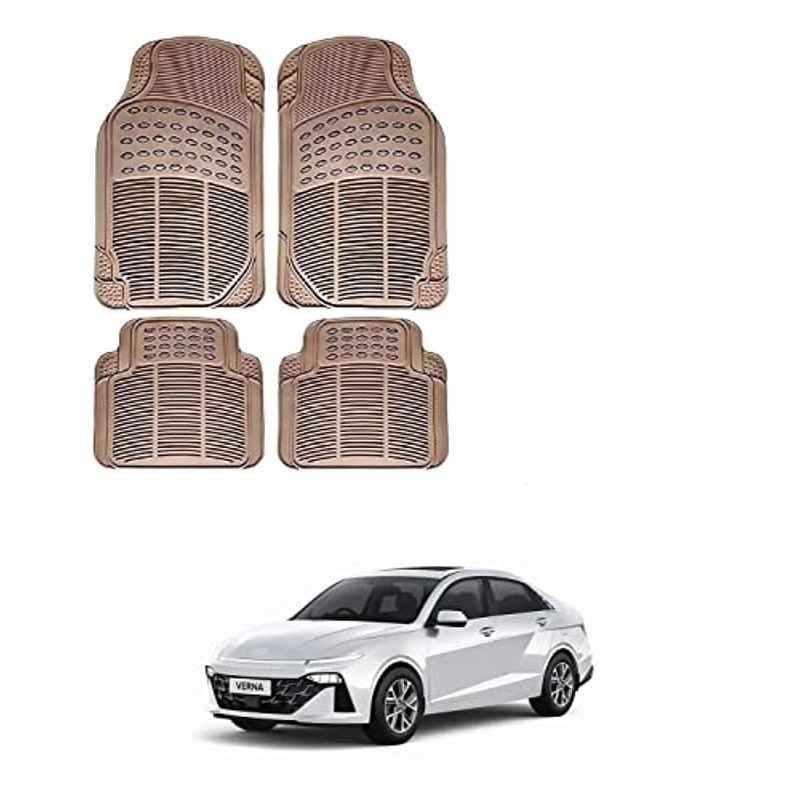 Kozdiko 4 Pcs Rubber Beige Car Simple Foot Mat Set for Hyundai New Verna (2023-Present)