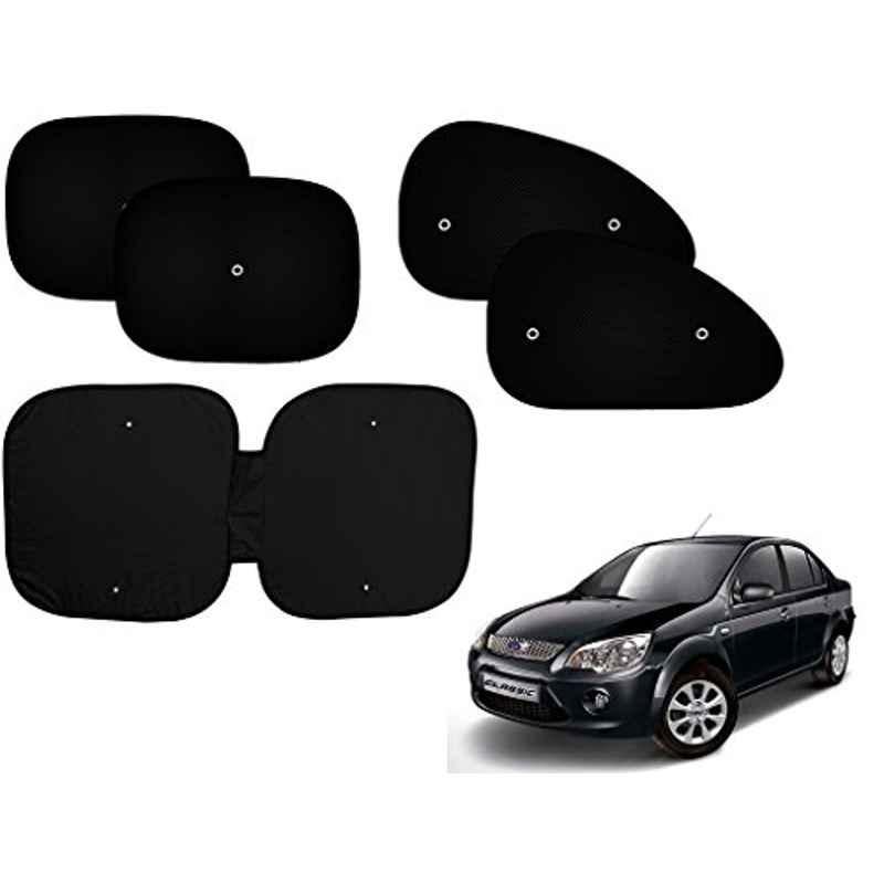 Auto Pearl 5 Pcs PVC & Mesh Black Window & Front Sun Shade Set for Ford Fiesta Classic