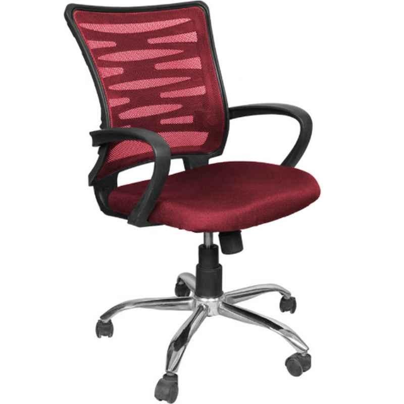 Furniturstation Leatherette Maroon Ergonomic Mesh Low Back Office Chair, SB_MESH -02_ 2 IN 2 RE