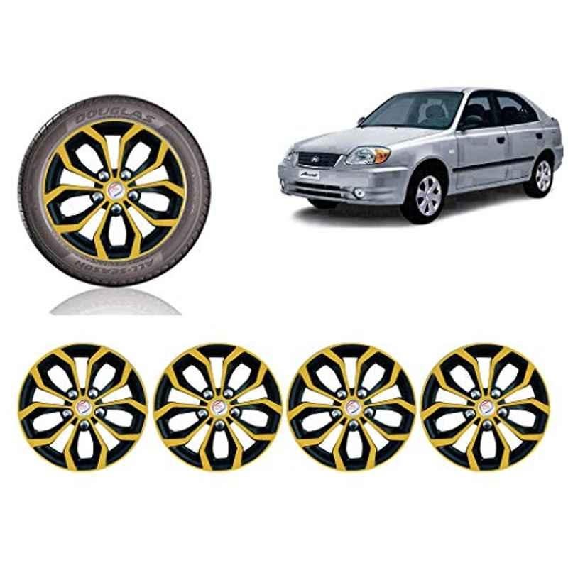 Auto Pearl 4 Pcs 14 inch ABS Golden & Black Car Wheel Cover Set for Hyundai Accent