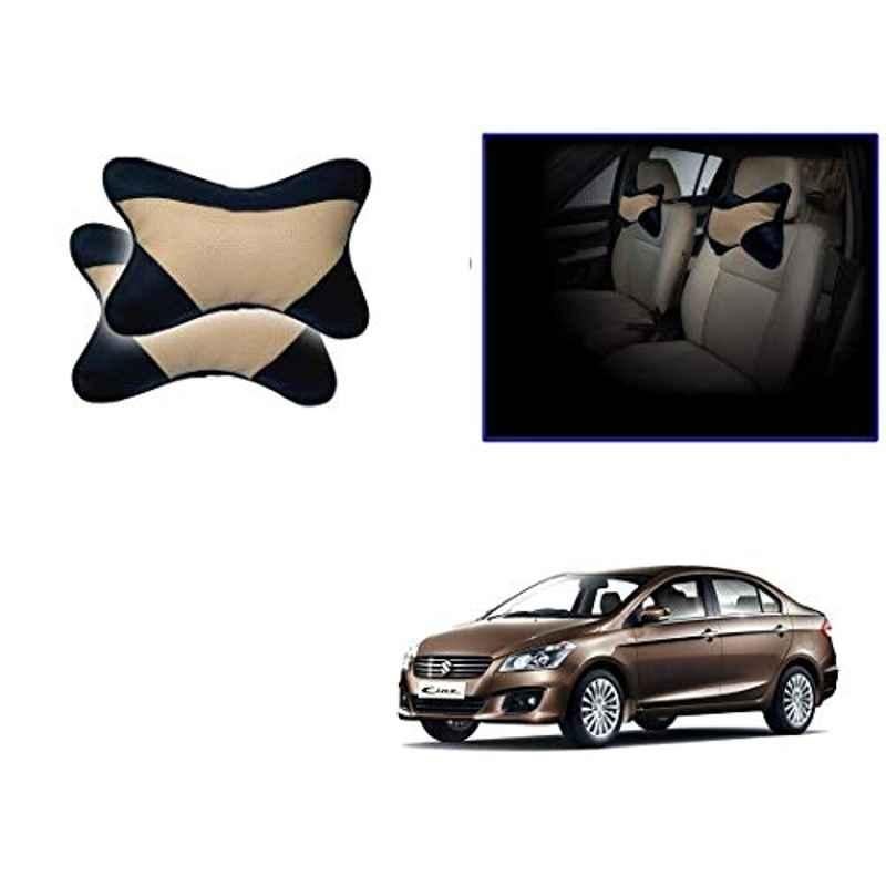 Kozdiko 2 Pcs Beige & Black Car Neck Rest Cushion Pillow Set for Maruti Suzuki Ciaz