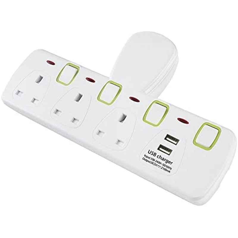 Abbasali Multi Plug Power Extension Cord With 02 Usb Hub, Socket Adopter With 3 Outlet Plug, Charging Station With Individual Switches For Kitchen, Office, Home.