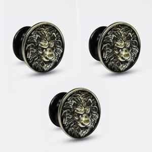 Plantex Lion Face Drawer Knobs | Cabinet Drawers | Pulls Handles Knobs for Wardrobe Kitchen &Cupboard -(Pack of 3) Pcs Brass-Antique