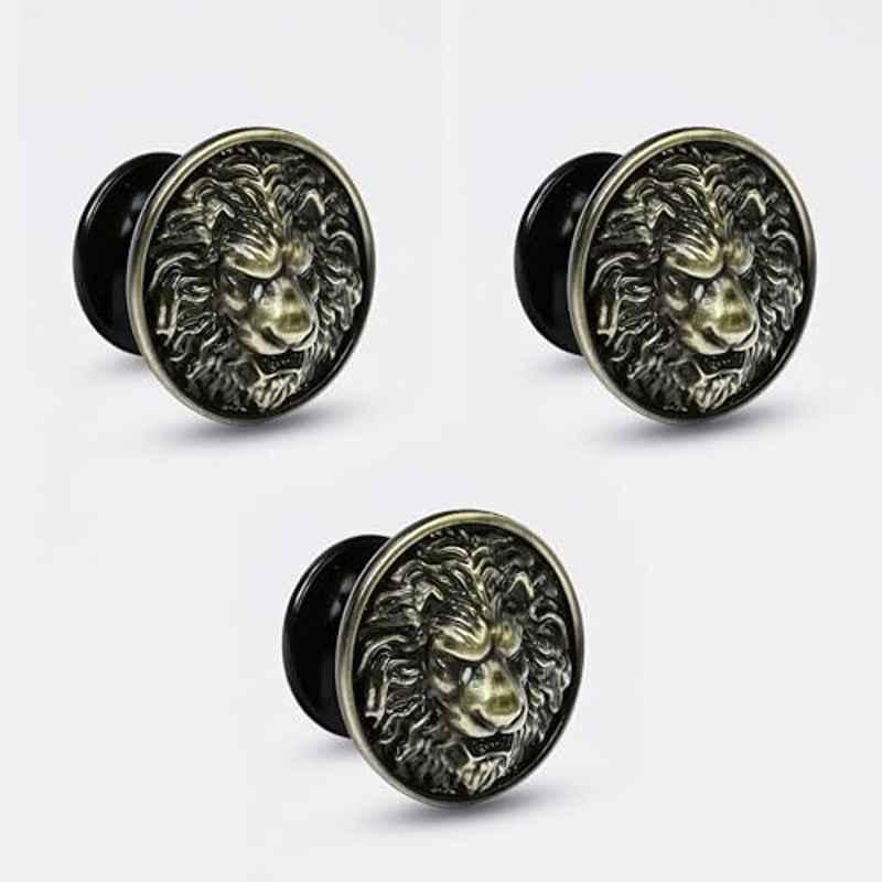 Plantex Lion Face Drawer Knobs | Cabinet Drawers | Pulls Handles Knobs for Wardrobe Kitchen &Cupboard -(Pack of 3) Pcs Brass-Antique