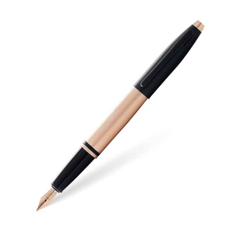 Cross Calais Black Ink Brushed Rose Gold & Lacquer Finish Fountain Pen with 2 Pcs Black Pen Cartridges Set, AT0116-27MF