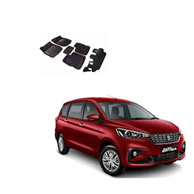 Kozdiko Thermoplastic Elastomer Black 3D Car Floor Mat Set for Maruti Suzuki Ertiga