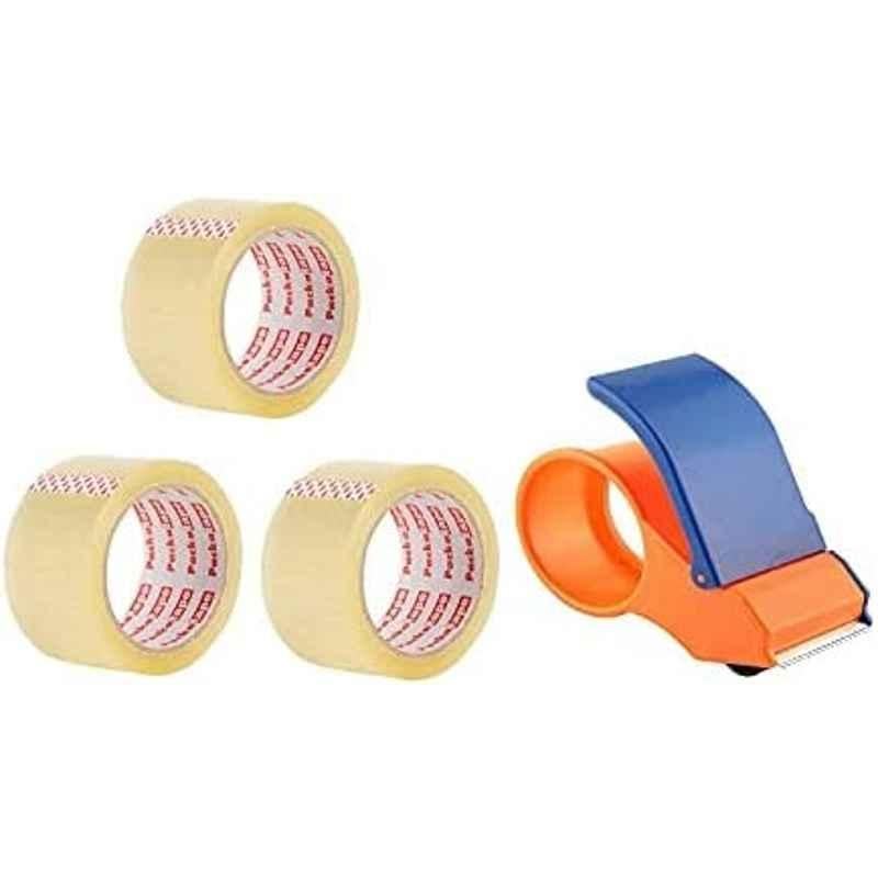 Abbasali 3Pcs 2 inch 100 Yard Transparent Packing Tap with Tape Cutter Roll Dispenser