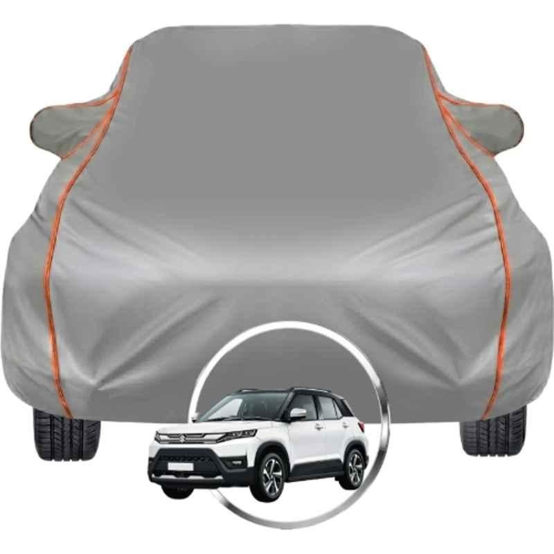 Allextreme Polyester Grey Car Cover with Triple Stitched Reflective Piping for Maruti Suzuki Brezza Fits All Model & Year, MS-BREZZA-BLK