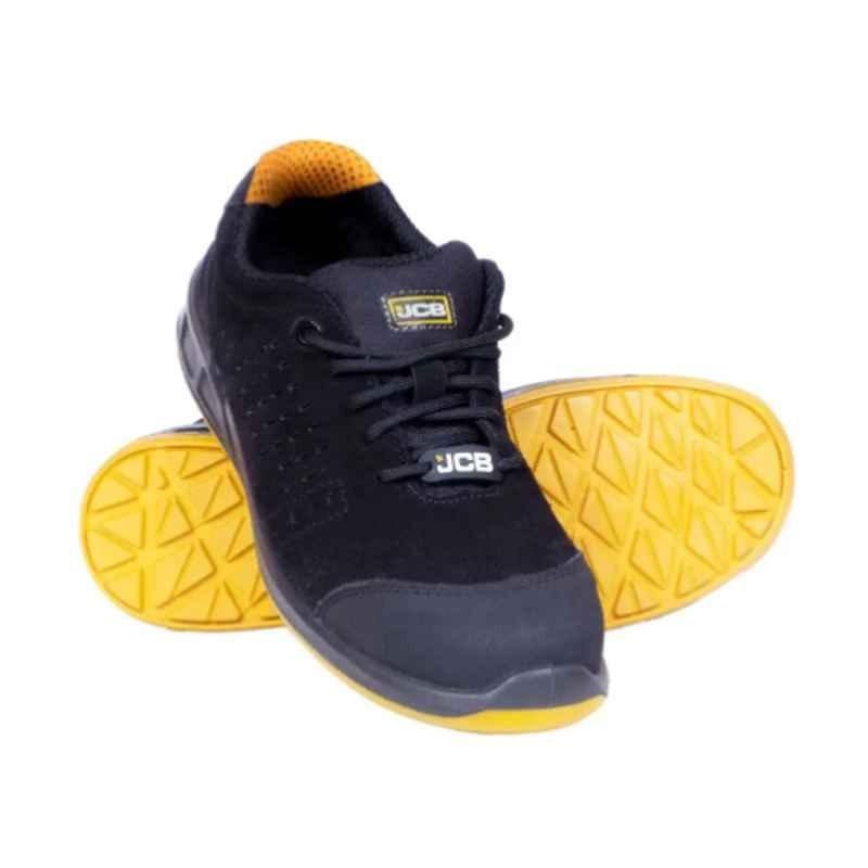 JCB VENT Leather Steel Toe Black Work Safety Shoes, Size: 9