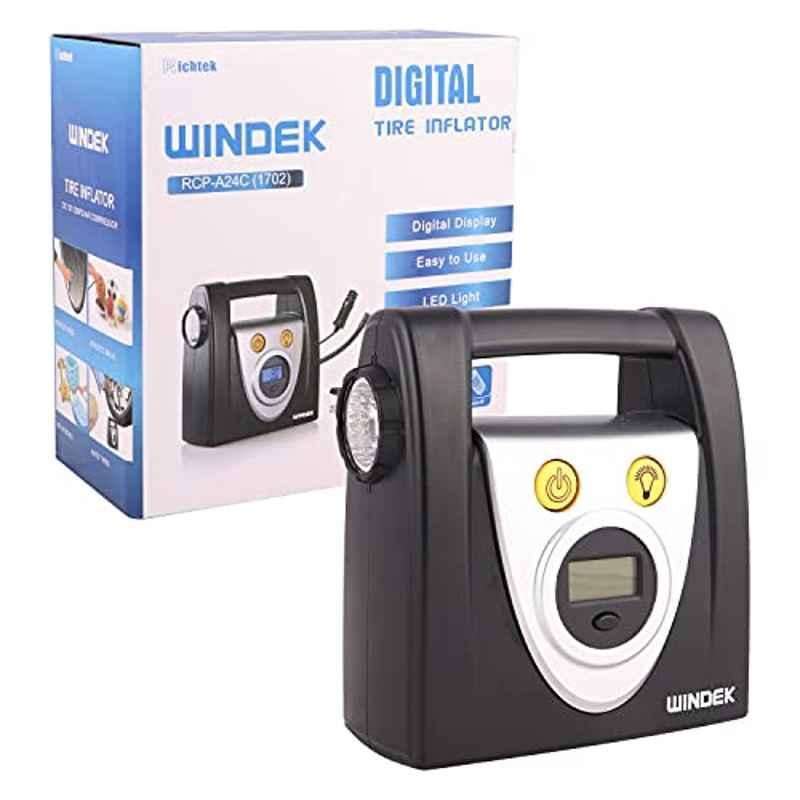 Windek 1702 Tyre Inflator Portable & Easy To Operate Air Pump With Digital Display & Led Light (Black)