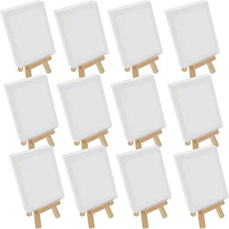 12 Pcs 10x15cm Painting White Mini Canvas with 12 Pcs 20cm Mini Natural Easel Set