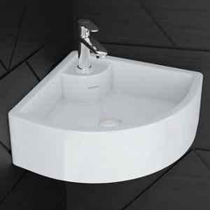 Plantex White Ceramic Corner Washbasin/Wall Mount Basin for Bathroom/Wall Hung Wash Basin/Small Corner Sink/10 Years Glaze Warranty Plantex (Cornia-16x16x10 Inch)