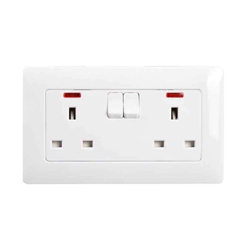 RR White 13A 2G DP Outlet Switched Socket with Neon, VN6665