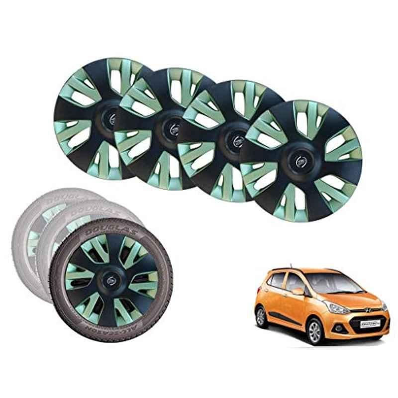 Auto Pearl 14 inch ABS Black & Green Car Hubcap Wheel Cover with Retention Ring Set for i10 Grand