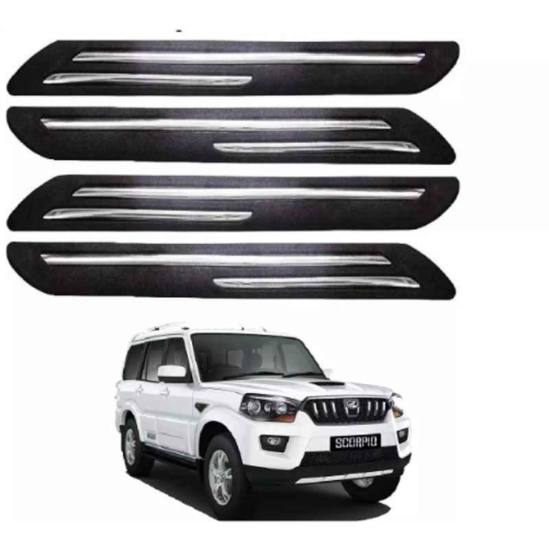 Sca Rubber Car Side Bumper Protector Guard with Double Chrome Strip for Mahindra Scorpio 2011 To 2017 S10 All Model Black Set Of 4, SCA-C68JP6