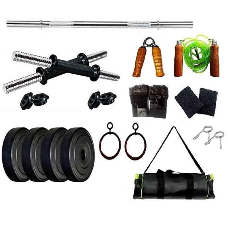 Spanco Multicolor SPC_DMB_3C_GSWHBR_46 Home Gym 46kgwith Skipping Rope, Hand Gripper, Gym Gloves, Sweat Band, Bag & Roman Ring (Multicolor)