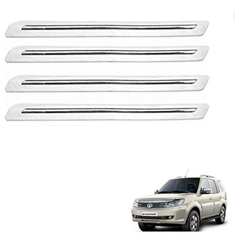 Kozdiko 4 Pcs PVC White Car Bumper Protector Set with Chrome Strip for Tata Safari Storme
