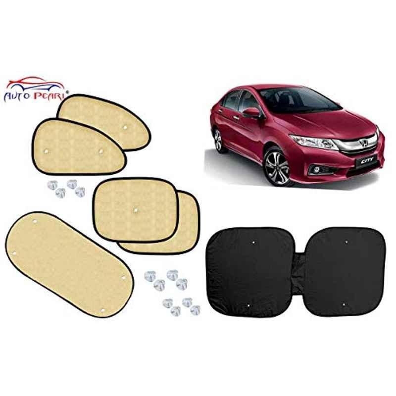 Auto Pearl 6 Pcs PVC & Mesh Beige Window, Front & Rear Sun Shade Set for Honda City i DTEC 2016