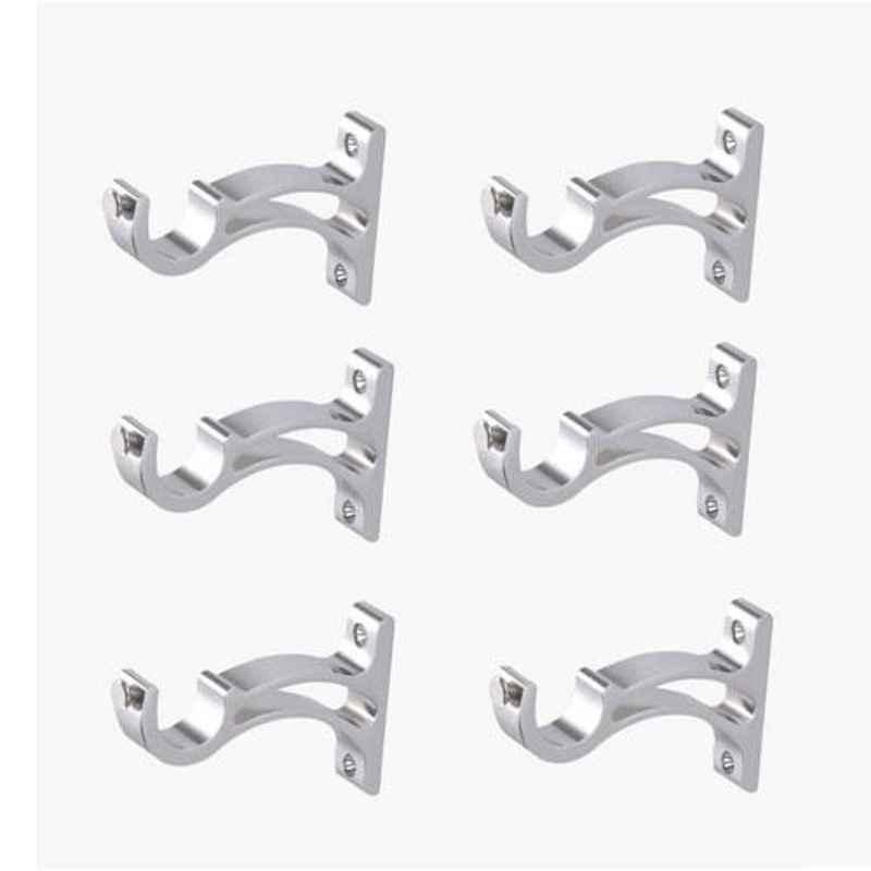 Nixnine Fancy Aluminium Silver Finish Curtain Rod Support, ALU_AL-965_6PS (Pack of 6)