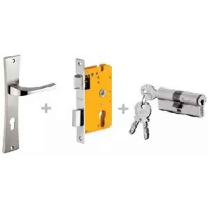 Dorset ML Series Divine 60mm Stainless Steel Silver Chrome Finish Door Handle Lock Set with Both Side Key Cylinder, ML DV (Pack of 2)