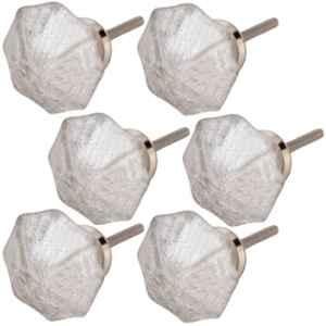 Atom GK003 Silver Crystal Glass Cabinet Door knob (Pack of 6)