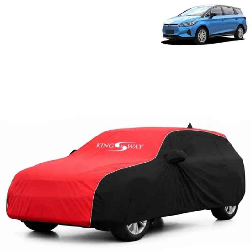 Kingsway Super Waterproof All Weather Protection Polypropylene Black & Red Car Cover for BYD E6 2021 to 2024 with Silver Piping, Mirror & Antenna Pockets