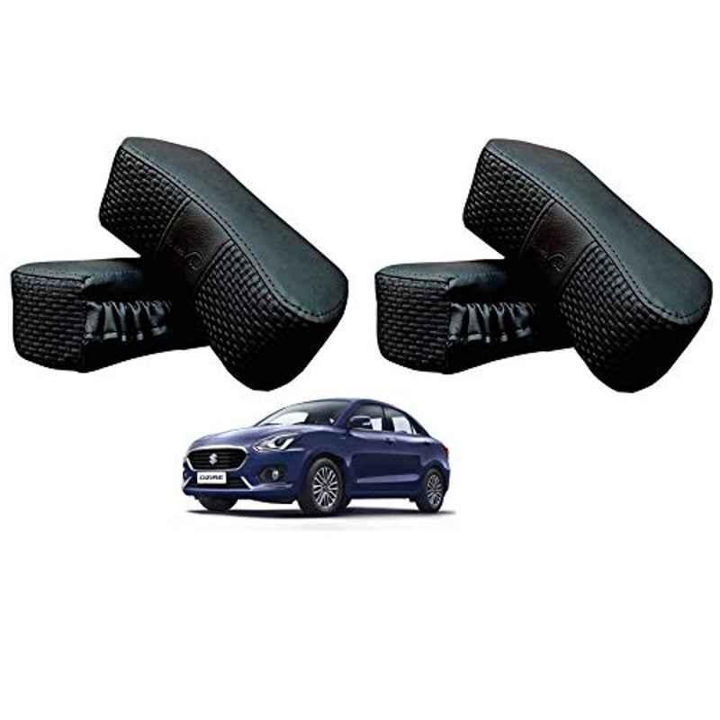 Kozdiko 4 Pcs CV Designer Black Leatherite Neck Rest Car Cushion Pillow Set for Maruti Suzuki Swift Dzire 2017