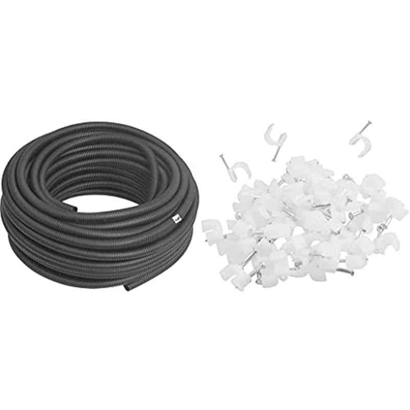 Abbasali 20mmx23m Plastic Black Conduit Pipe with 25 Pcs 20mm Cable Clip