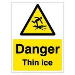 SUNSIGNS 150x100mm Vinyl Danger Thin Ice Signage, SN0029VNLOTHPIXAD