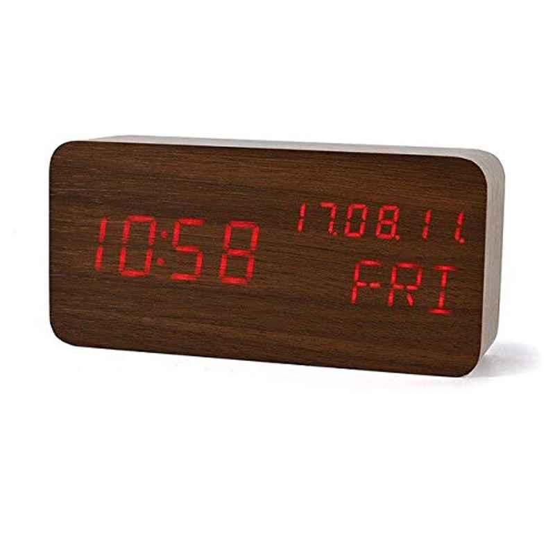 Rubik Wood Brown & Red Digital Alarm Clock