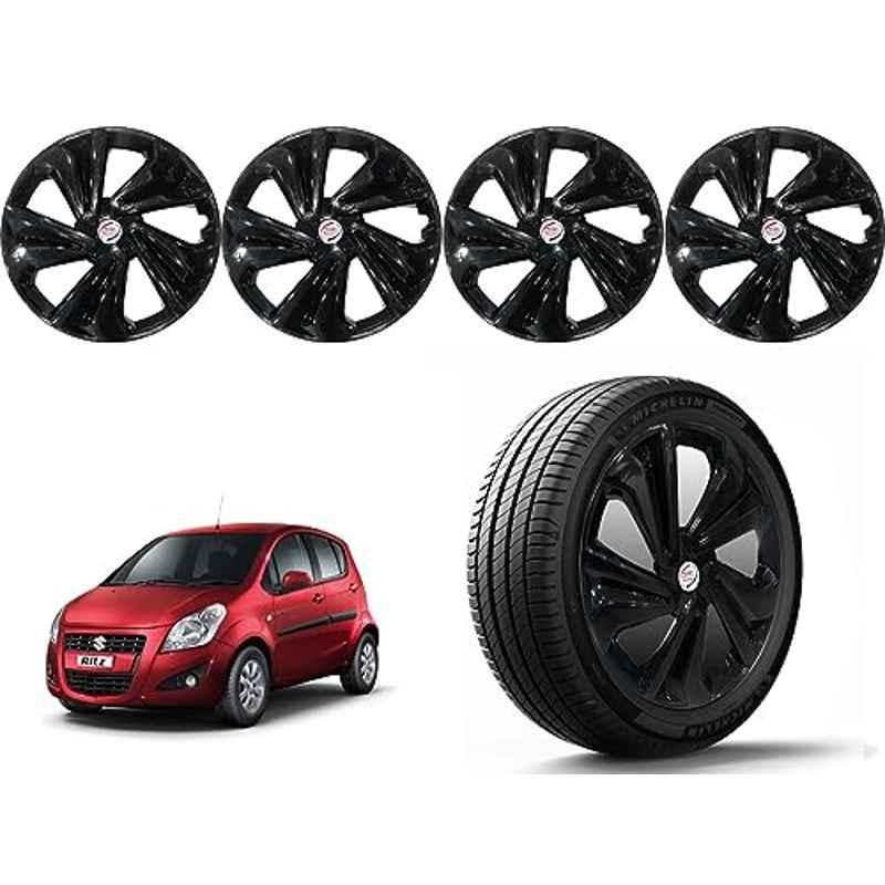 Auto Pearl 4 Pcs 14 inch Polypropylene Black Press Type Car Wheel Cover Set with Retention Ring for Maruti Suzuki Ritz Type 2 2015-2017, 14WC_Tiago_Black_RitzType2_2015_17
