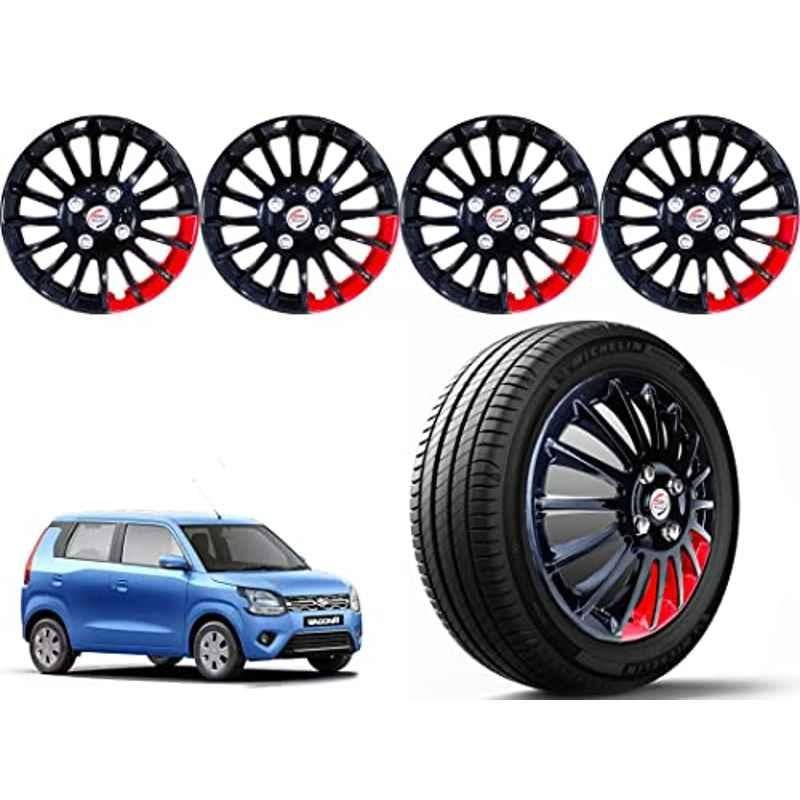 Auto Pearl 4 Pcs 14 inch Polypropylene Black & Red Press Type Car Wheel Cover Set with Retention Ring for Maruti Suzuki WagonR 2019-22
