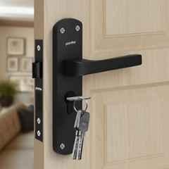 Plantex Heavy-Duty Door Lock Handle Set for Home/ 6-Lever Lock Mechanism with 3 Years of Warranty by Plantex/Mortise Lock with 3 Keys, Brass Lockbody & Cylinder 8132 Z-Black