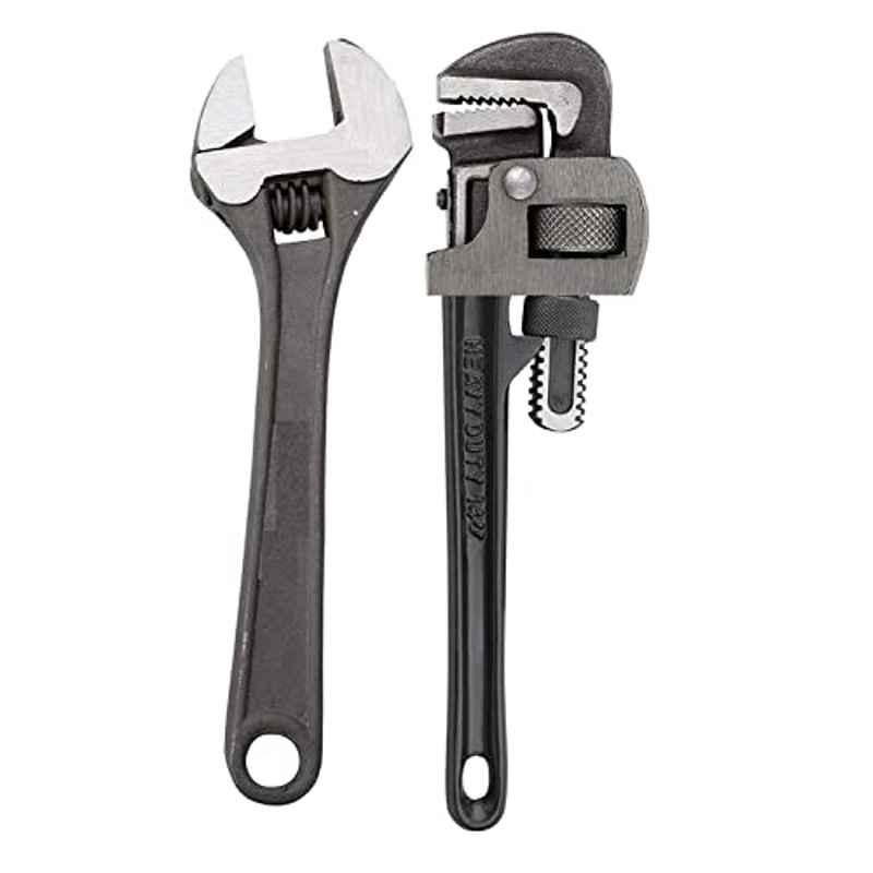 Forgesy 2 Pcs Carbon Steel 14 inch Pipe & 12 inch Adjustable Wrench Combo