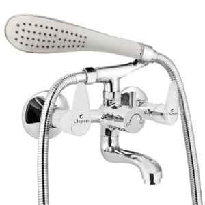 Cliquin Cora Rosy Brass Chrome Wall Mounted Wall Mixer with Telephonic Crutch Hand Shower & 1m Stainless Steel Shower Tube