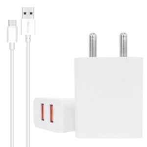 Portronics Adapto 488 White 2.4A Charger with Dual USB Port, POR-488 (Pack of 5)