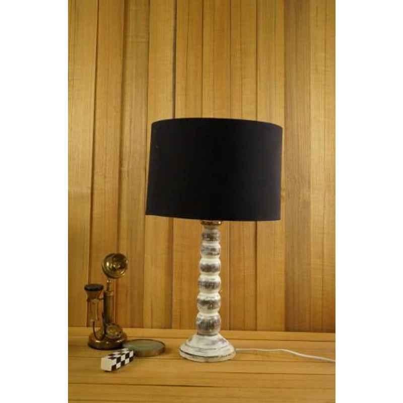 Tucasa Mango Wood Antique White Table Lamp with 11.5 inch Polycotton Black Drum Shade, WL-297