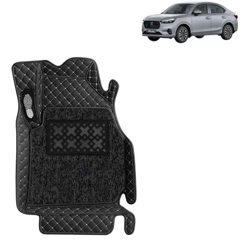 Kingsway 3 Pcs Premium 7D Waterproof & Washable PU Leatherette Classic Black Car Floor Mat Set for Honda Amaze Automatic 2025 Onwards All Model