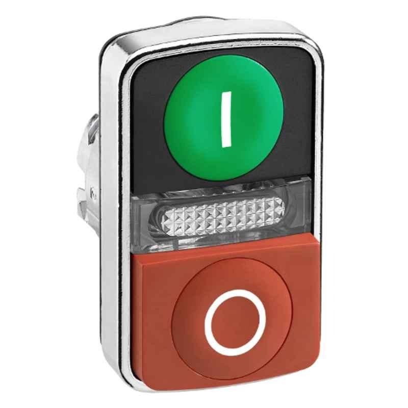 Schneider 22mm Round Green/Red Projecting Illuminated Double Headed Push Button with Marking, ZB4BW7L3741