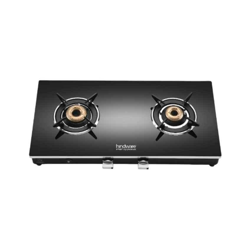 Hindware Emineo 2B Glass Top Cooktop with 2 Brass Burner & Manual Ignition, CT 100223