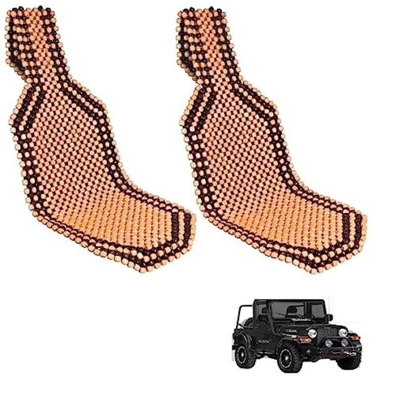 Kozdiko 2 Pcs Wooden Bead & Nylon Brown Seat Cover Set for Mahindra Thar Old